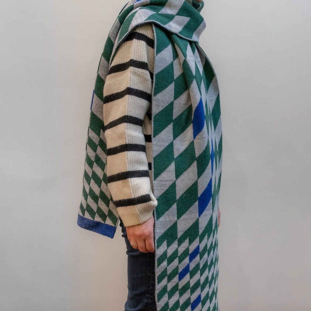 Cossack Geometric Blanket Scarf | Blue/Grey/Green Scarves Jessica Turnbull 