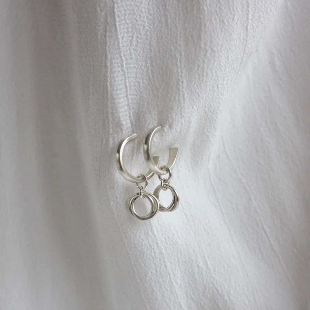 Double Circle Charm Hoops in silver jewellery Wild Nora 