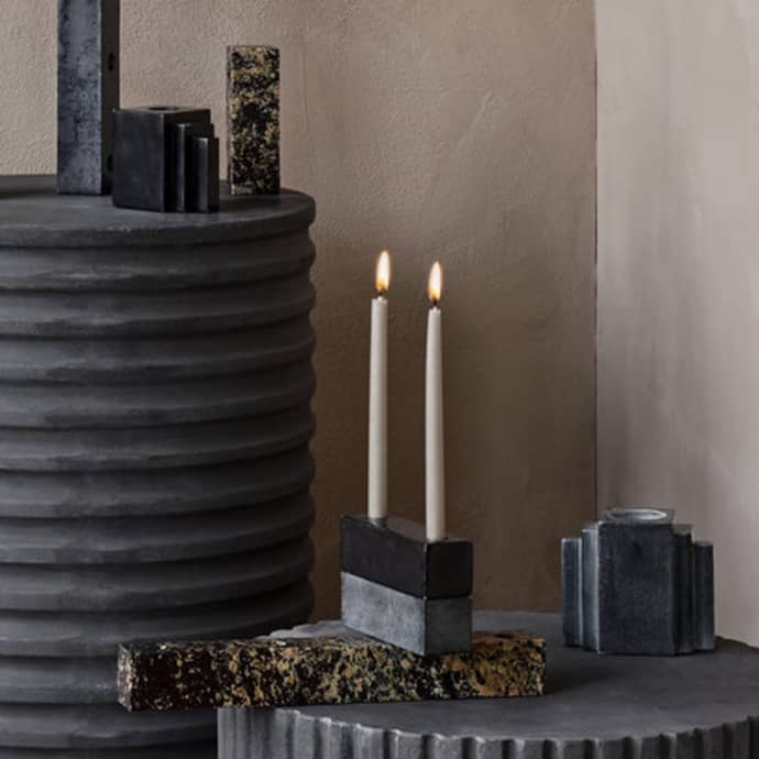 Ellen Candlestick | Duo | Black Marble candle holder BROSTE COPENHAGEN 