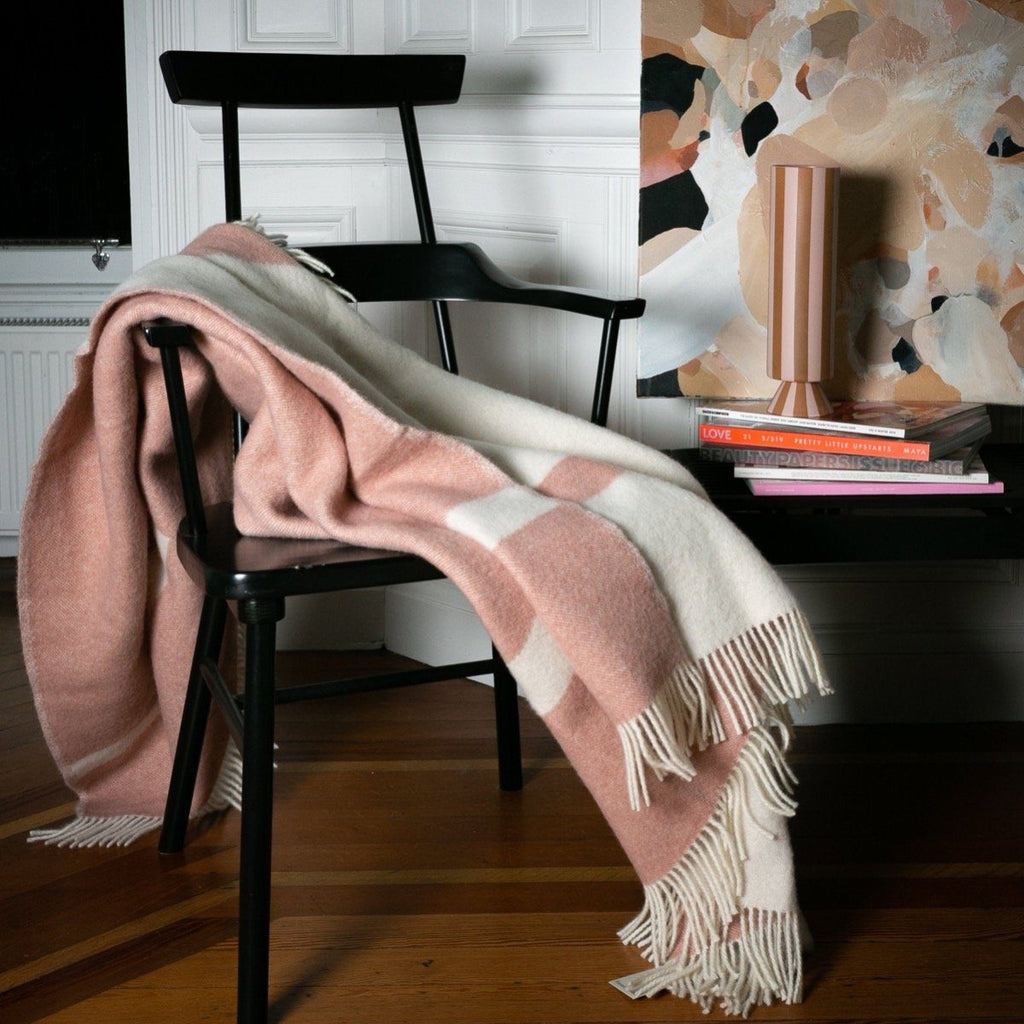 PURE NEW WOOL THROW - "RIVER" - DUSKY PINK / CREAM - BY FORESTRY WOOL throw FORESTRY WOOL 