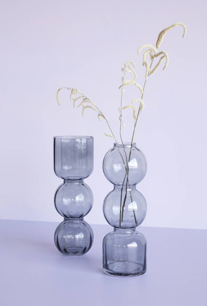 SMOKED GREY DOUBLE BUBBLE GLASS VASE - NARROW NECK - BY HÜBSCH vase HUBSCH 